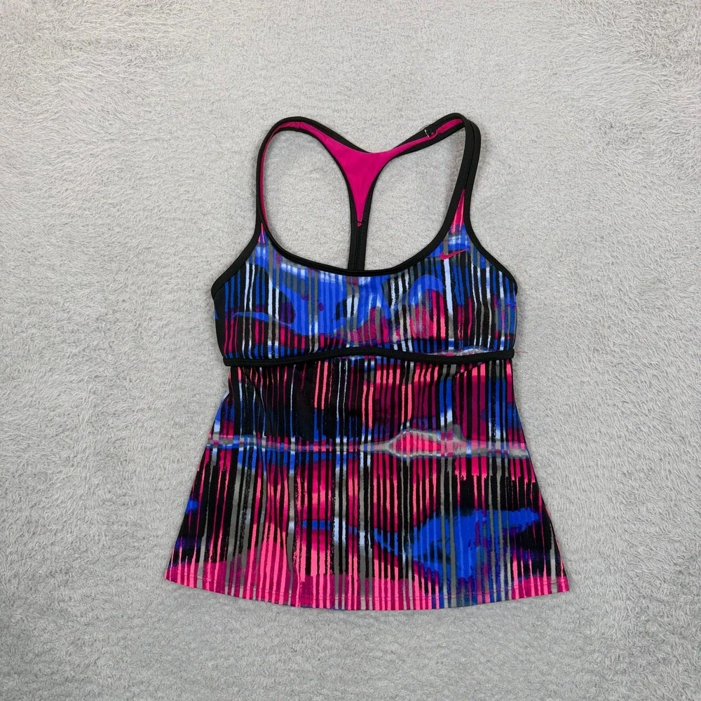 Nike Better World Womens Pink Blue Abstract Striped Racerback Tank Top Small
